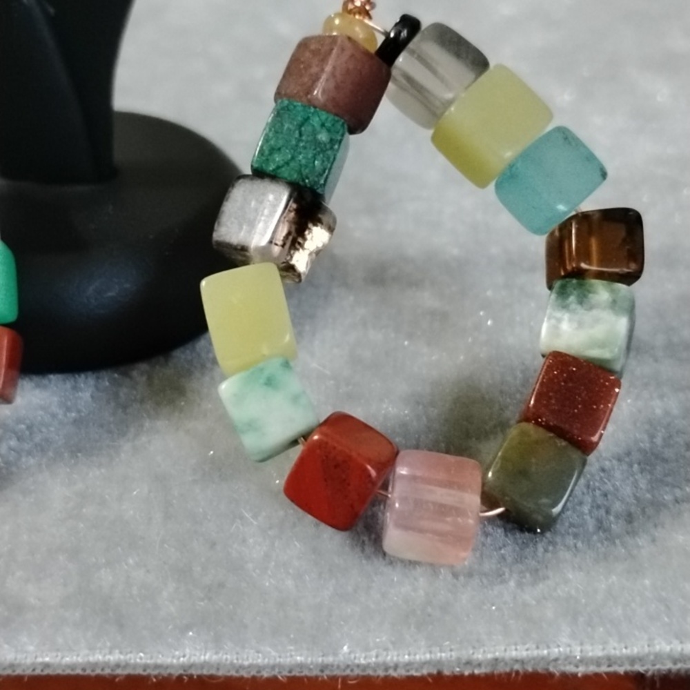Hand Crafted Colorful Beaded Wired Hoop Earrings - Picture 5 of 7